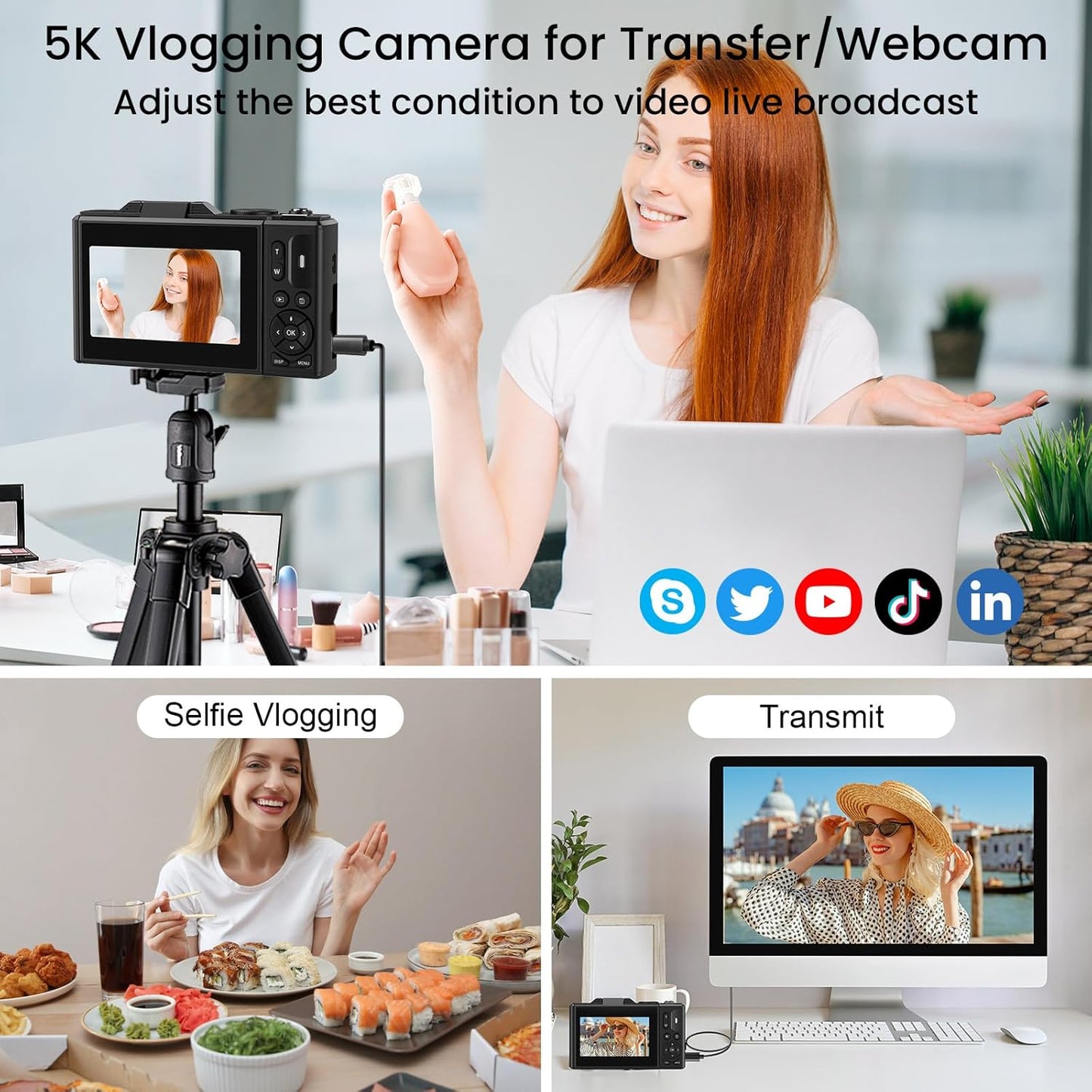 5K Digital Camera with 75MP Autofocus, WiFi Connectivity, 3" 180° Flip Screen, 18X Digital Zoom, 64GB SD Card, and 2 Batteries - Ideal for Photography and Vlogging Beginners, Black