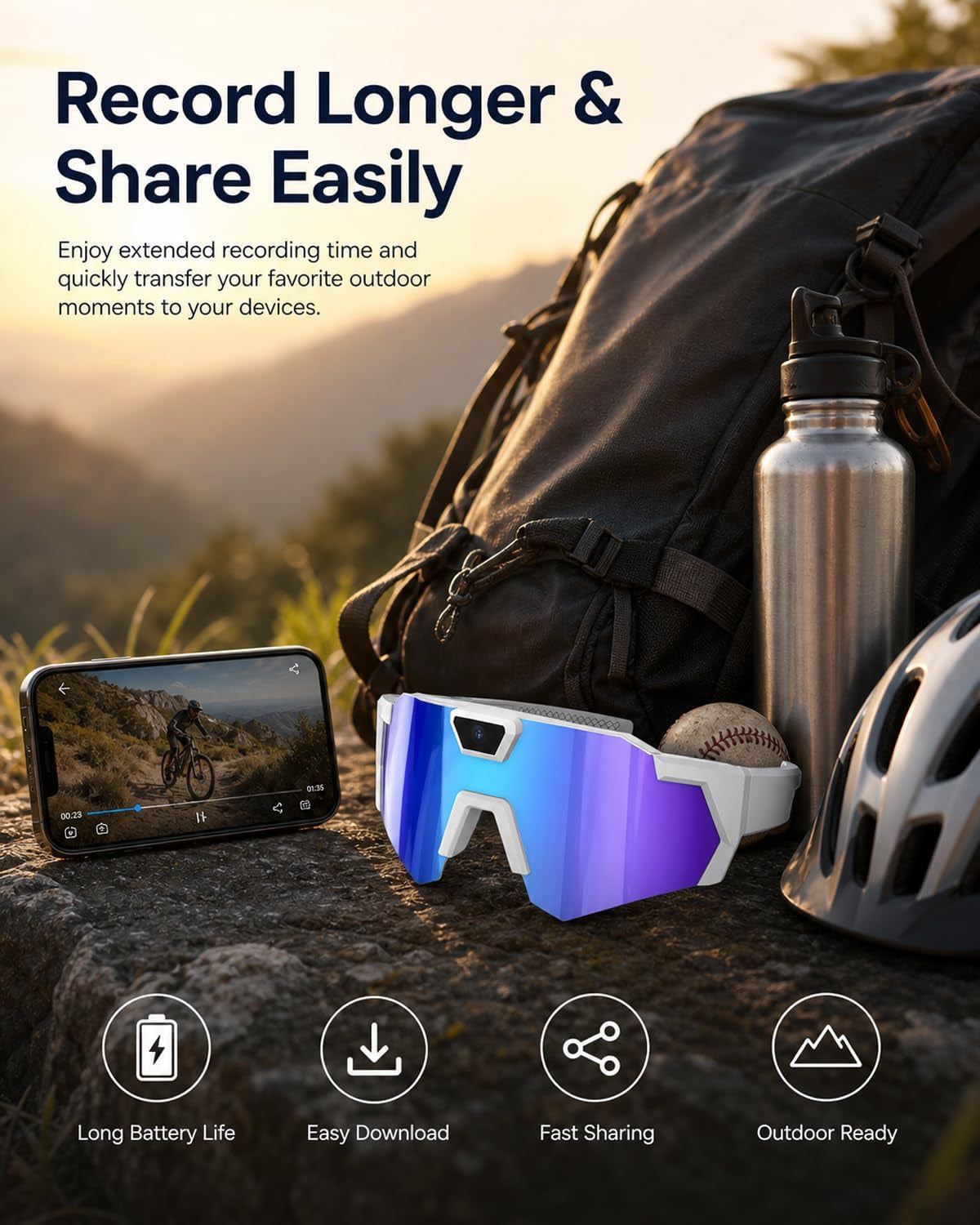 POV Glasses 4K Baseball with Camera Smart Glass for Men Women Sunglasses Cameras and Audio Video Action 2026 Upgrade Eyeglasses Running Style Meets Function Sports Cycling Hiking Hd(Black)