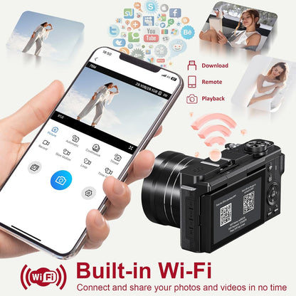 Digital Camera Wifi - 8K 88MP Cameras for Photography - 18X Zoom Vlogging Camera for Youtube with 3" 180° Flip Screen- UHD Autofocus Video Camara with Lens Hood 64GB Card