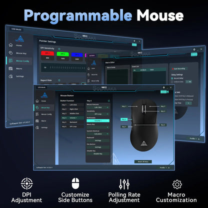 SOLAKAKA SM822 Tri-Mode Wireless Gaming Mouse with RGB Charging Dock, 24000 DPI PAW3311 Sensor, 62G Ultra-Lightweight Programmable Design for PC Gamers, Gaming Accessories