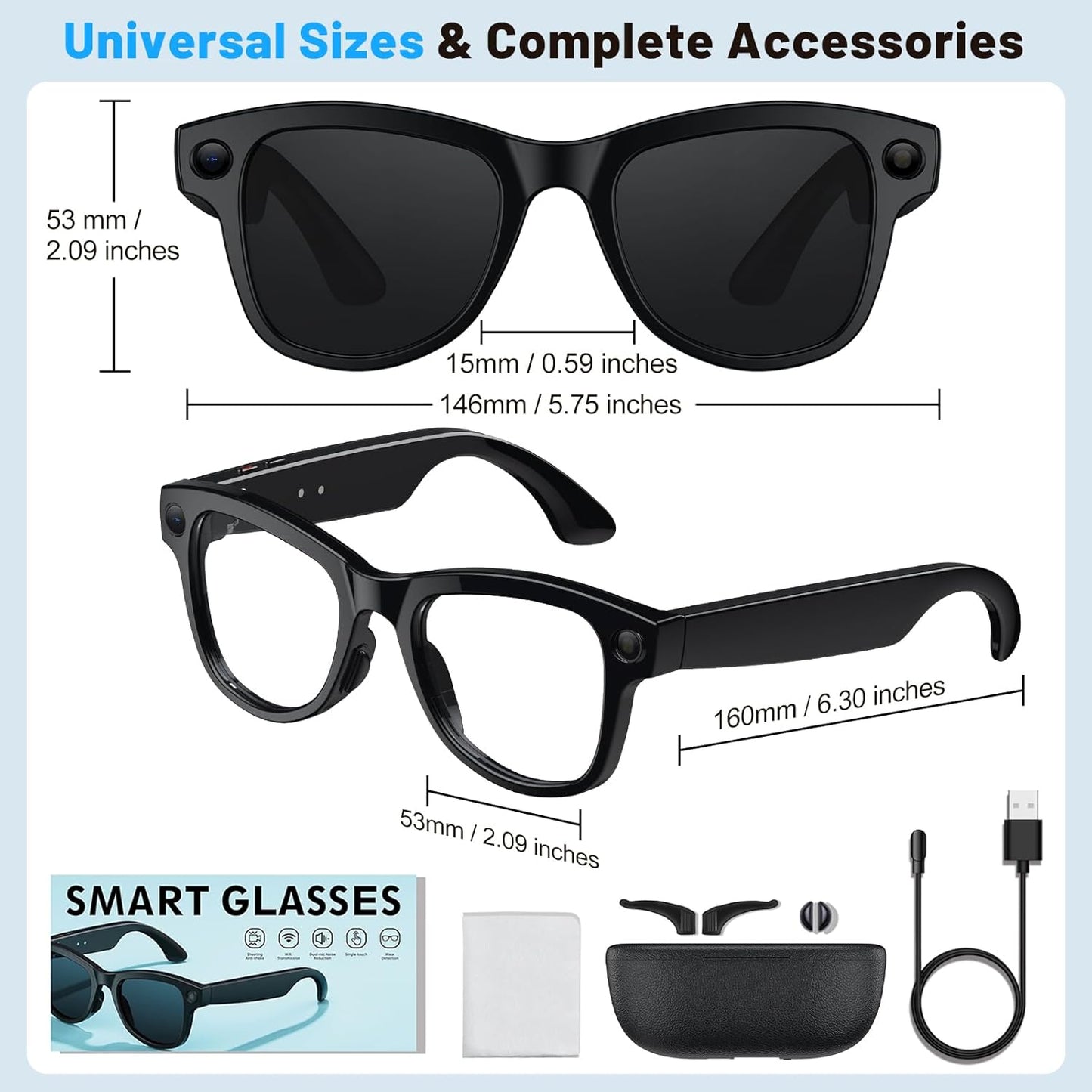 AI Smart Glasses with 8MP HD Camera, 3600mAh Charging Case, Anti-Shake Video Recording, and Voice Assistant for Travel and Business Vlogging