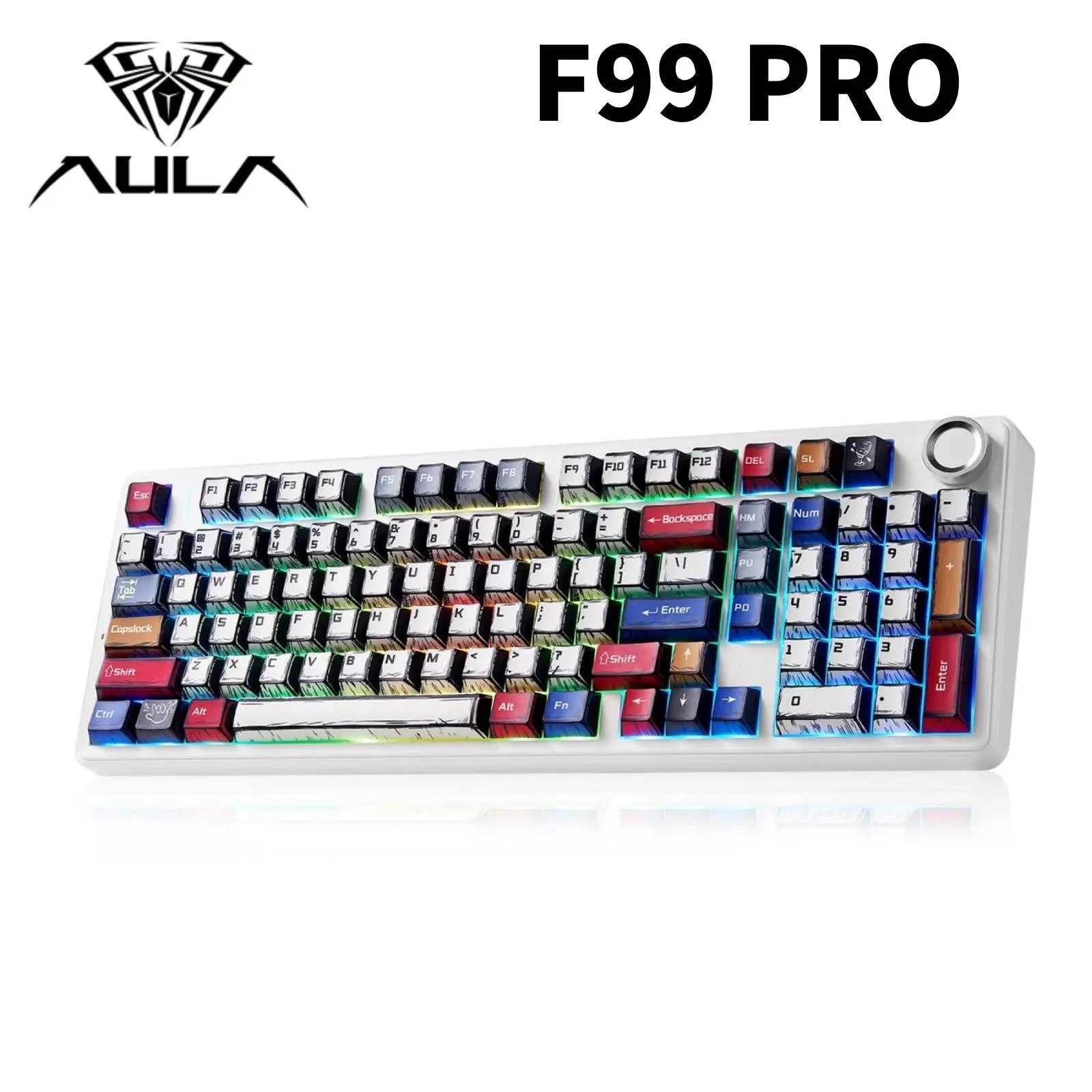 【Deals】Official Aula X Leobog F99PRO Mechanical Gaming Keyboard with Knob,Tri-Mode Bt5.0/Usb-C/2.4Ghz Hot Swappable Custom Keyboard,Windows& Android&Mac