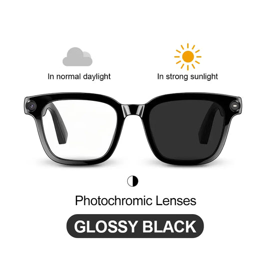 Smart AI Glasses with 8MP Camera, 1200P HD Video & Photo Capture Wearable for Travel, Real-Time Translation Support, Recording Glasses with AI Voice Assistant, Open-Ear Audio, Object Recognition, Bluetooth， Photochromic Lenses