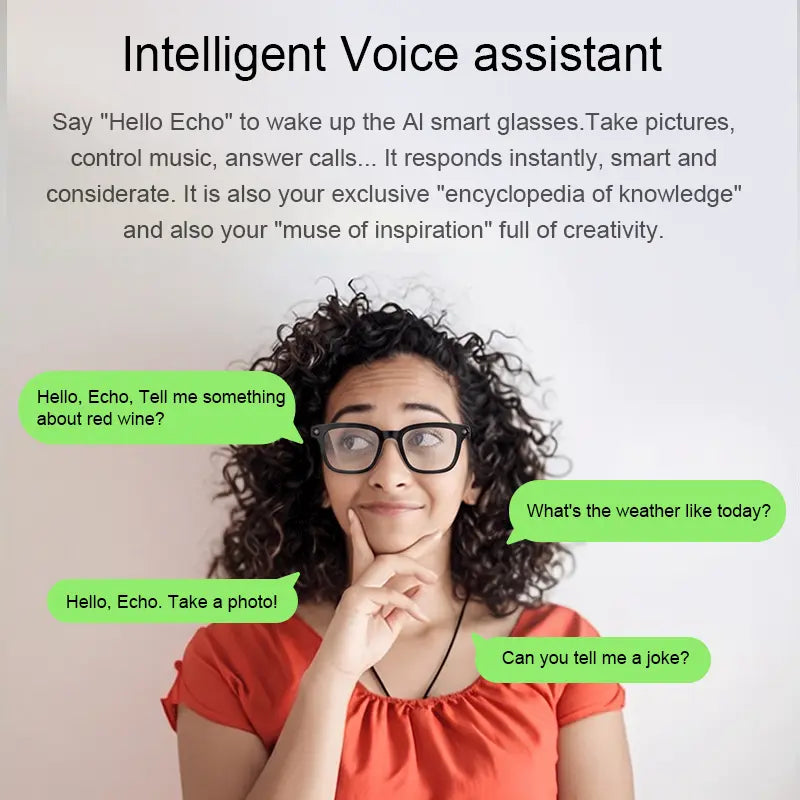 Smart AI Glasses with 8MP Camera, 1200P HD Video & Photo Capture Wearable for Travel, Real-Time Translation Support, Recording Glasses with AI Voice Assistant, Open-Ear Audio, Object Recognition, Bluetooth， Photochromic Lenses