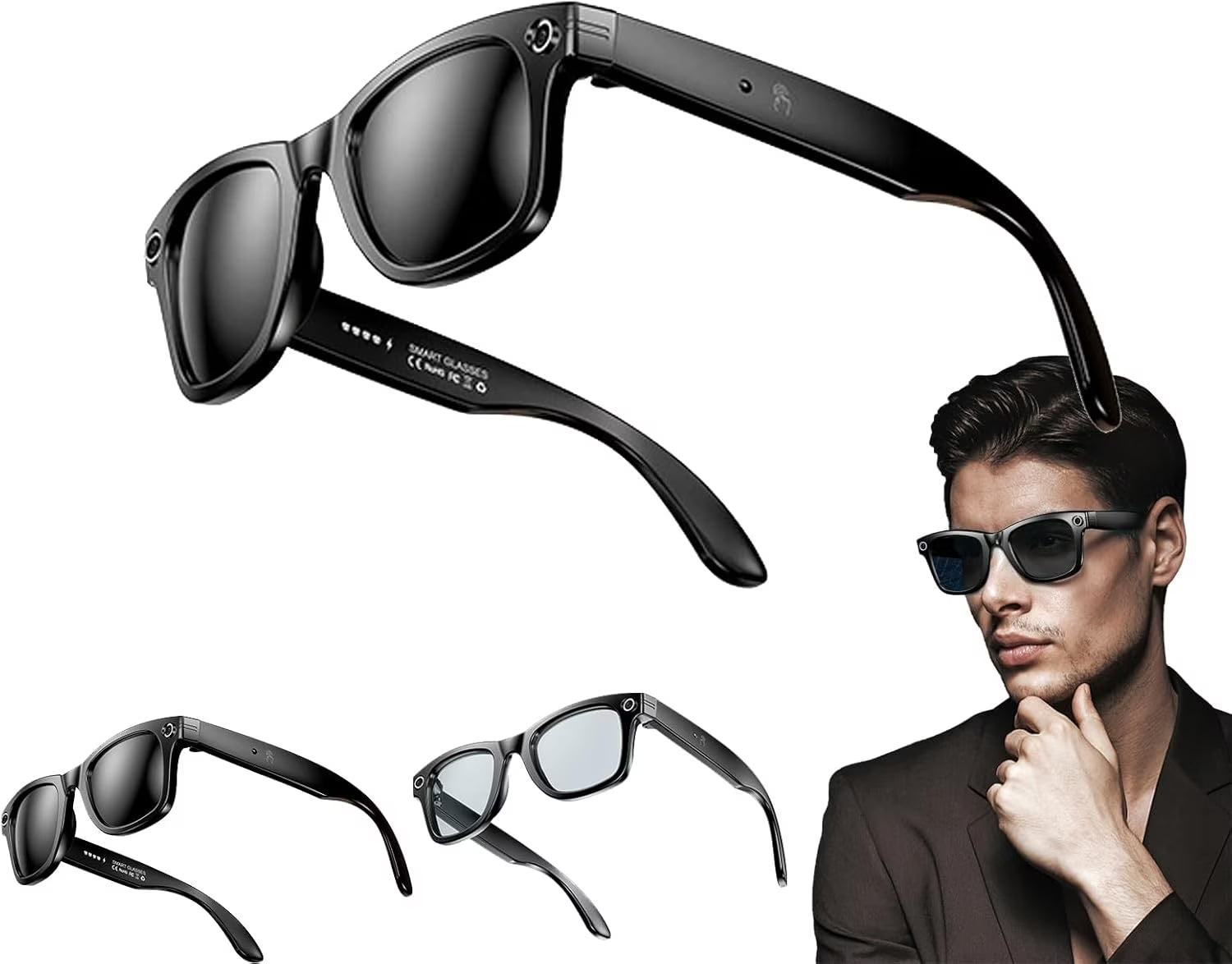 AI Smart Glasses with 800W Camera and 1080P Video, Bluetooth Connectivity, UV Protection, and Anti-Blue Light Features for Daily Use