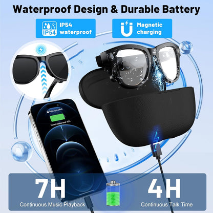 AI Smart Glasses with 8MP HD Camera, 3600mAh Charging Case, Anti-Shake Video Recording, and Voice Assistant for Travel and Business Vlogging