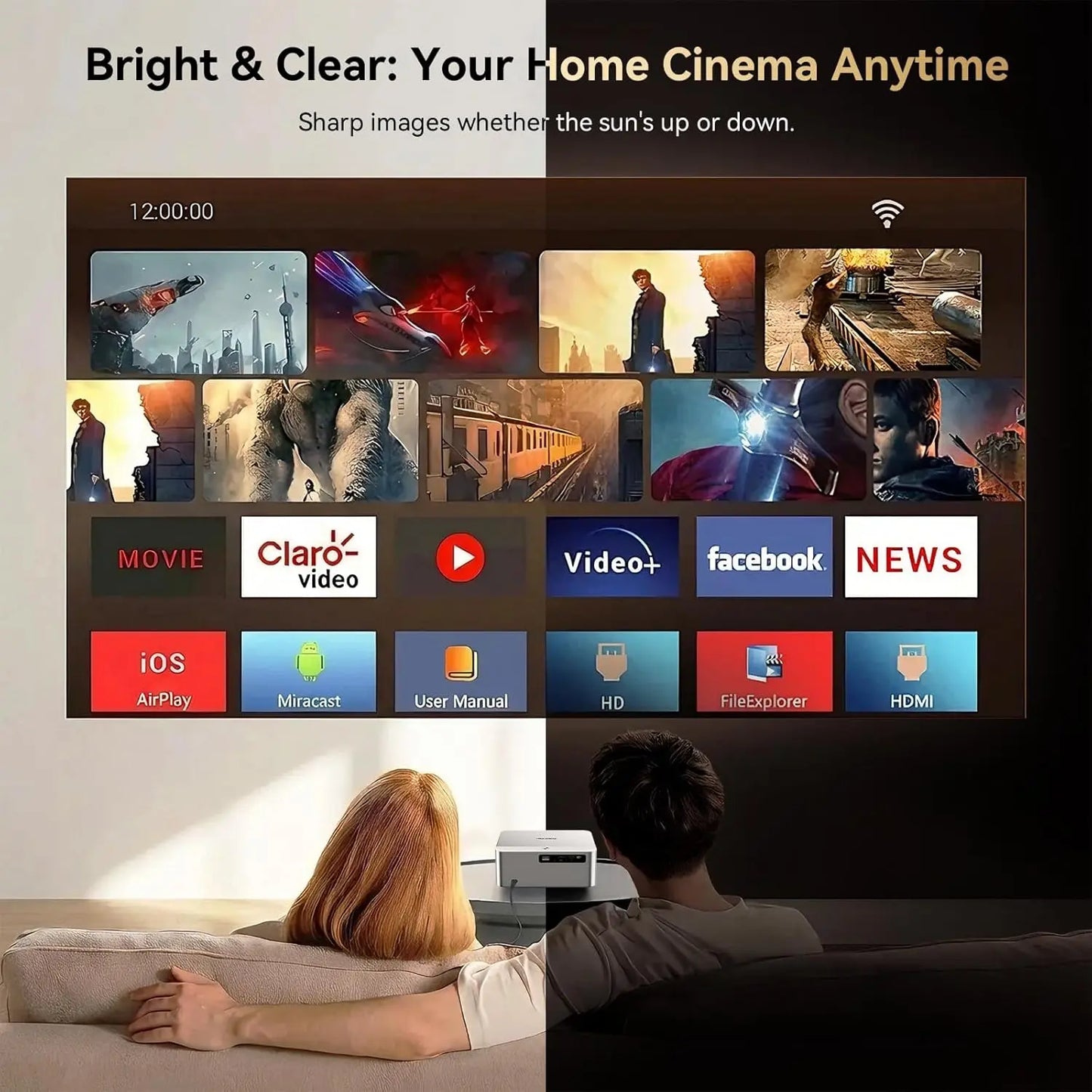 【Dealsforyoudays 】4K 1400 Lumens Projector 200-Inch Screen, Wifi 6 & Bluetooth, Officially Licensed Google TV, Autofocus Hifi Audio, Home Cinema (Phone & Computer Compatible), Indoor & Outdoor Ceiling Mounting