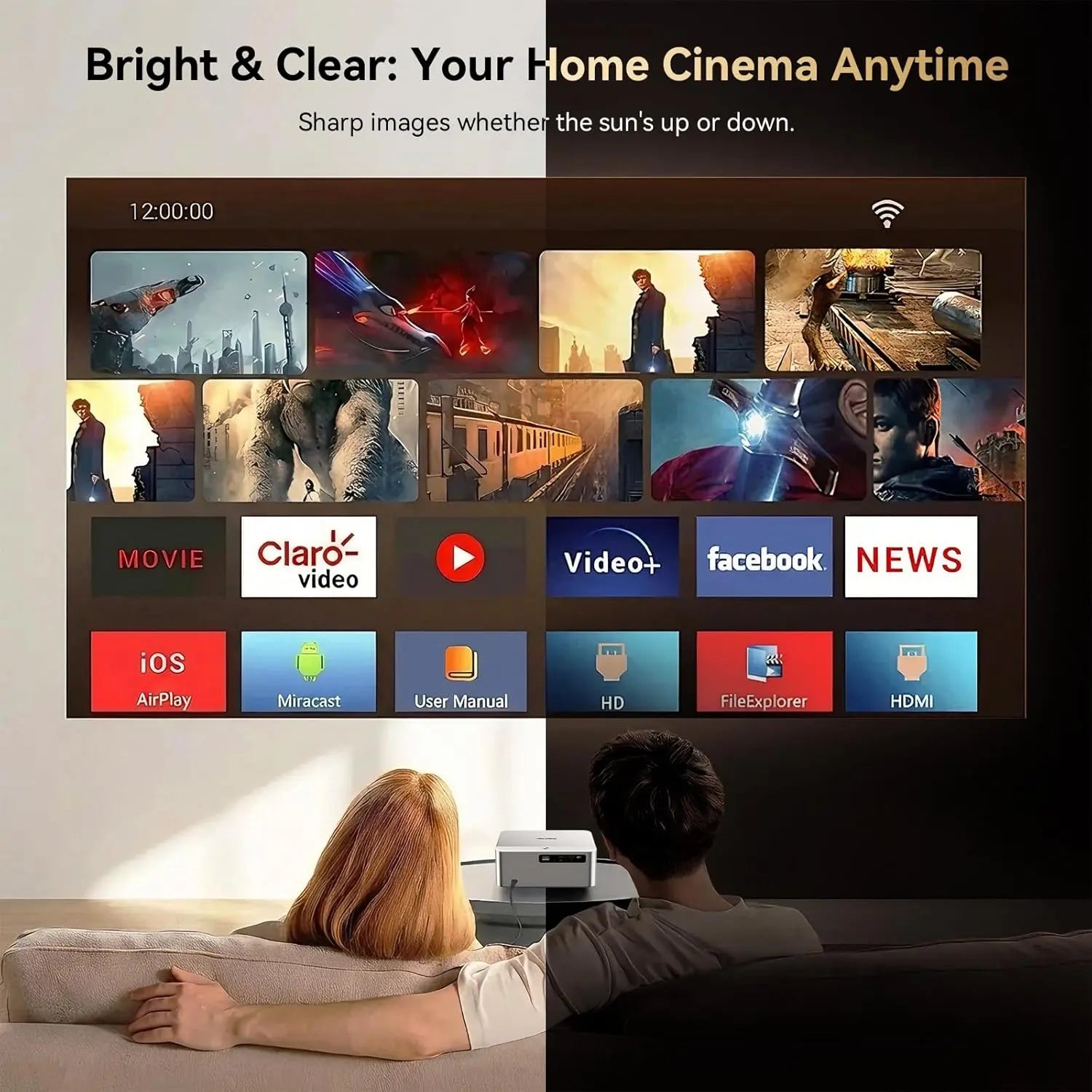【Dealsforyoudays 】4K 1400 Lumens Projector 200-Inch Screen, Wifi 6 & Bluetooth, Officially Licensed Google TV, Autofocus Hifi Audio, Home Cinema (Phone & Computer Compatible), Indoor & Outdoor Ceiling Mounting