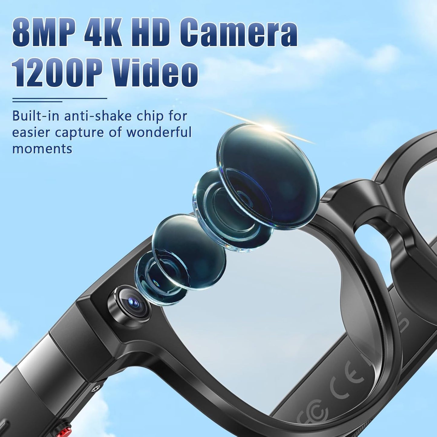 AI-Powered Smart Glasses with Camera and Bluetooth, 4K Video and Audio Recording, Translation and Voice Control, IP67 Waterproof for Professional and Outdoor Use