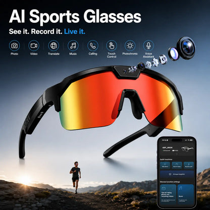 Multifunctional Smart Wearable Camera Glasses - 1200P Ultra Video Recording, 8MP Photochromic Lenses, Bluetooth Audio, 160+ Language Translation, UV Protection, Voice Assistant Glasses for Hiking & Outdoor Sports, Father'S Day Gift