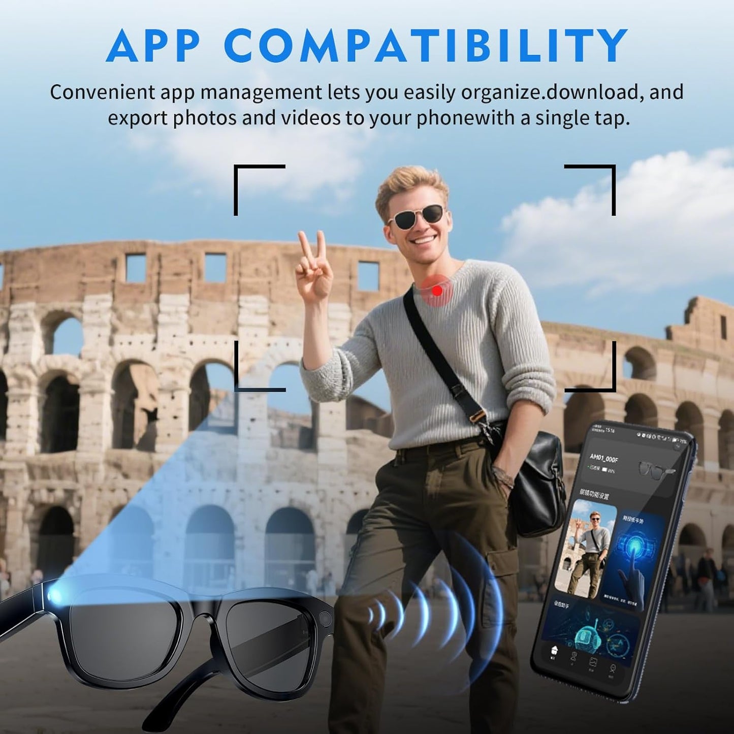 AL Smart Glasses for Men and Women - Bluetooth Enabled, Camera Equipped, Real-Time Translation with Speakers, 8MP HD Recording, Open-Ear Smart Sunglasses for Travel, Work, and Driving