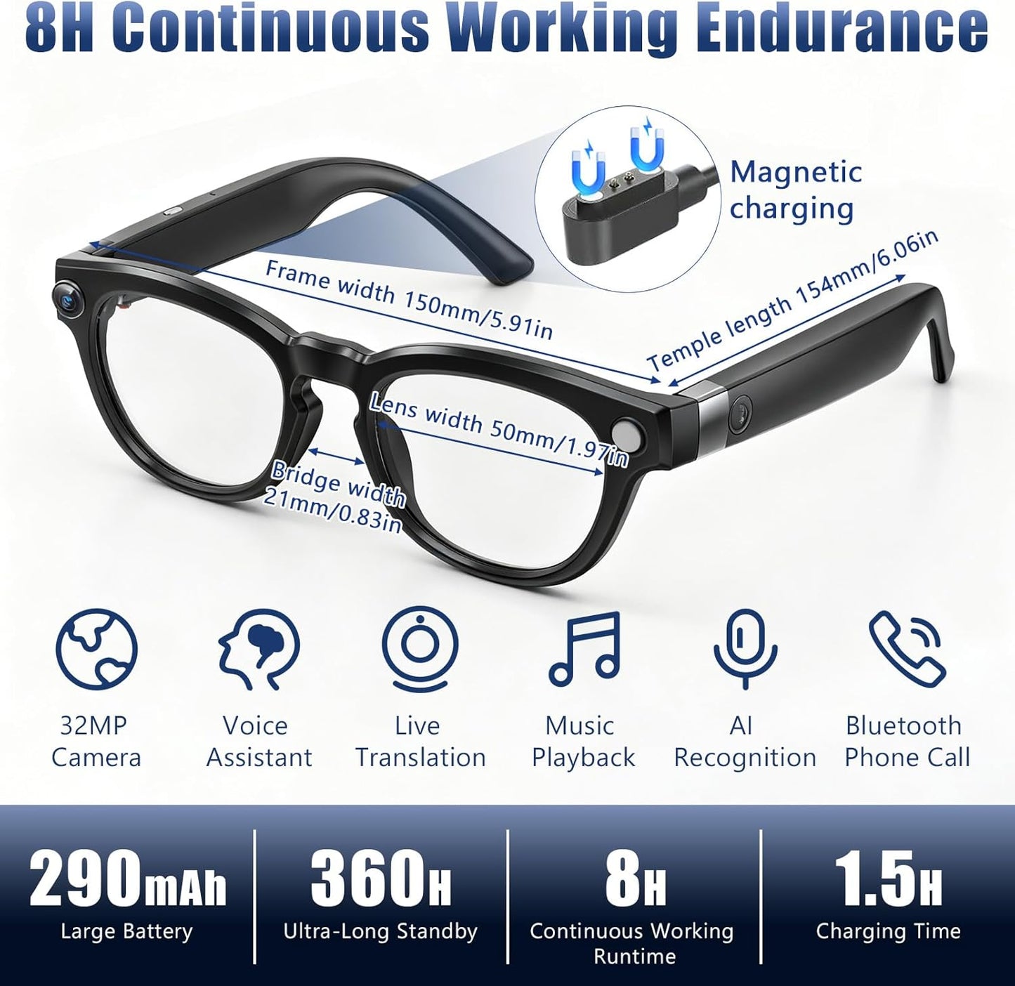 AI-Powered Smart Glasses with Camera and Bluetooth, 4K Video and Audio Recording, Translation and Voice Control, IP67 Waterproof for Professional and Outdoor Use