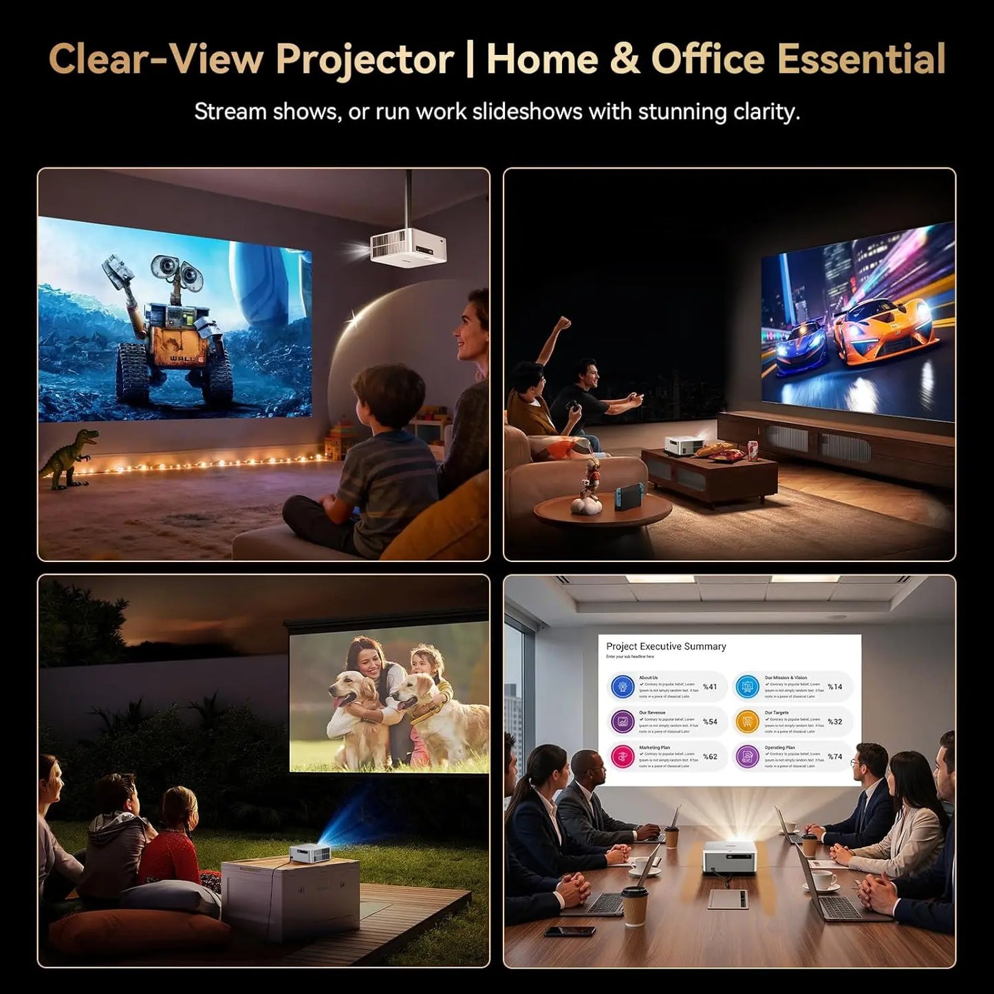 【Dealsforyoudays 】4K 1400 Lumens Projector 200-Inch Screen, Wifi 6 & Bluetooth, Officially Licensed Google TV, Autofocus Hifi Audio, Home Cinema (Phone & Computer Compatible), Indoor & Outdoor Ceiling Mounting