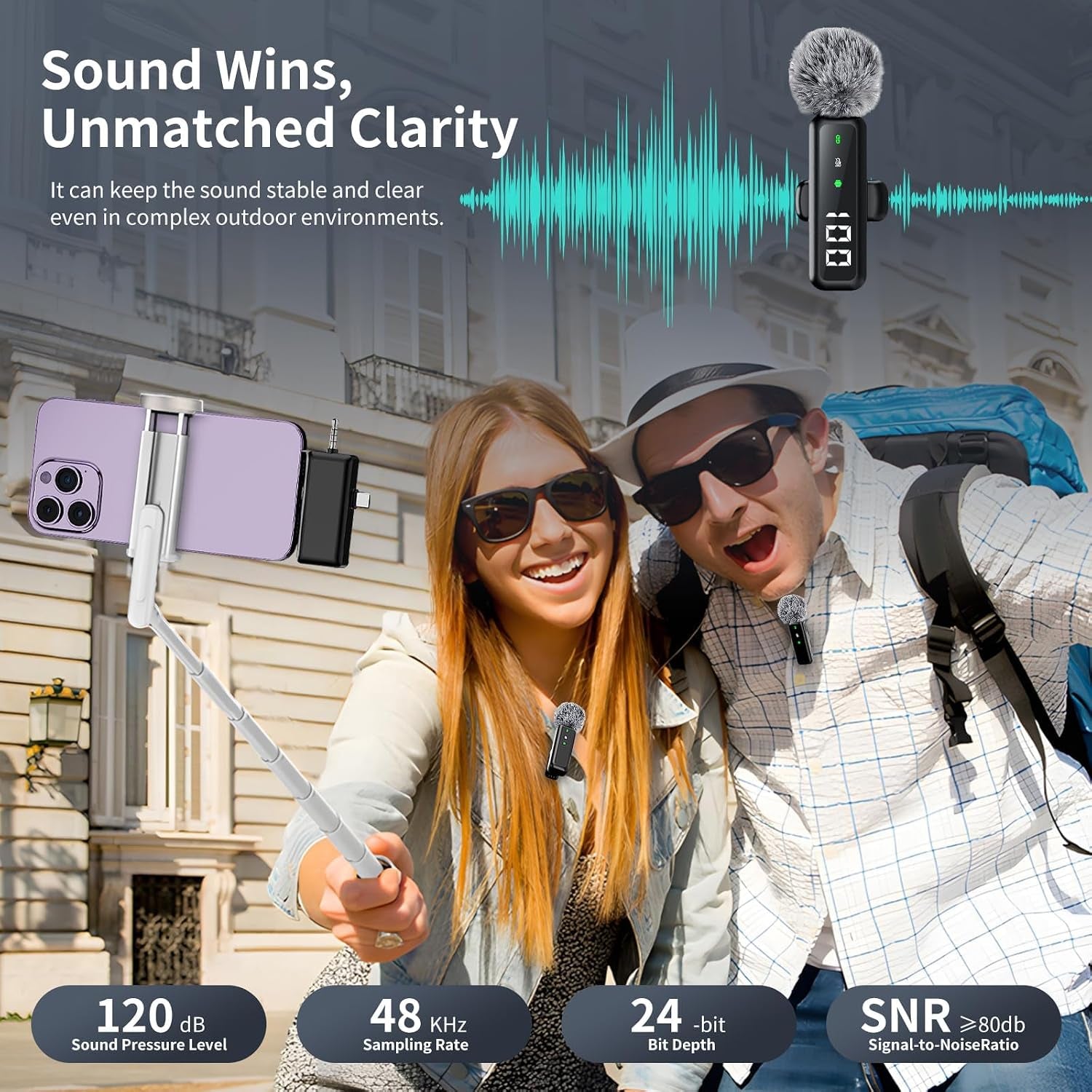 Wireless Lavalier Microphone for Iphone, Android, Camera, 3 in 1 Mini Clip-On Lapel Mic with Noise Canceling & Battery Display, 2 Pack for Tiktok Youtube Vlog Podcast Video Recording