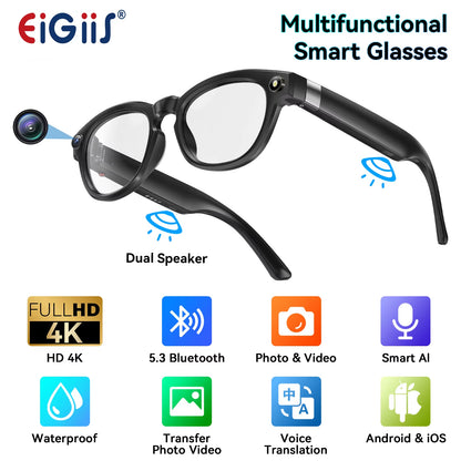 AI Smart Glasses with Bluetooth Calling, AI Voice Translation, Intelligent Photography, Noise Reduction, and Waterproof Features