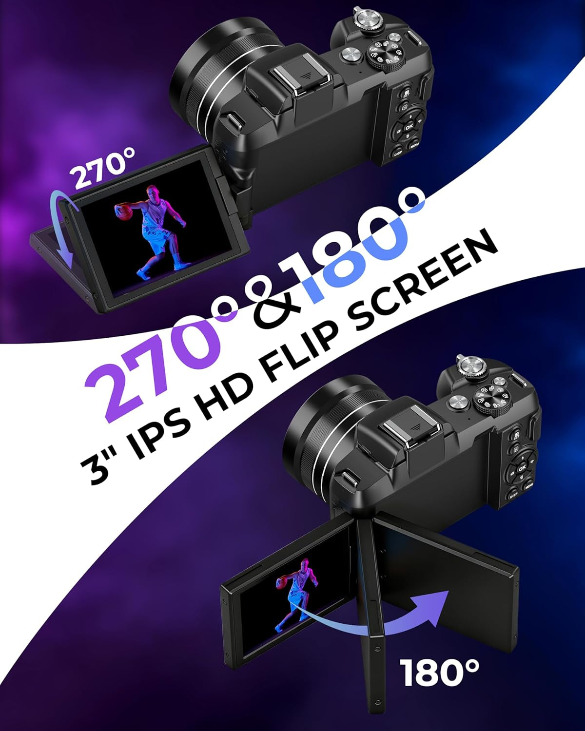 5K Digital Camera - 80MP Wifi Cameras for Photography - UHD Fast Autofocus Vlogging Camera for Youtube with 3" 270° Flip Screen - Travel Video Camara for Beginner with 18X Zoom, 32GB Card, Lens Hood