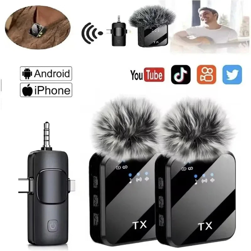 3-in-1 Wireless Lavalier Microphone for Cameras, Android, and iPhone - Ideal for Video Recording and Podcasting with Noise Reduction Technology