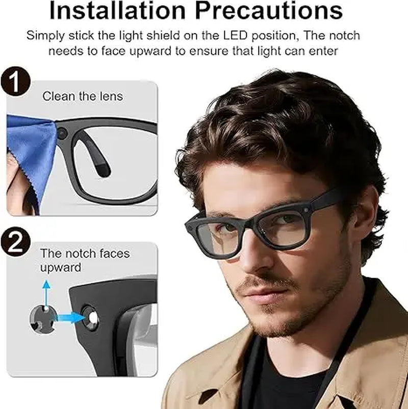 Summervibes HIBLOKS Low-Tack LED Light Blocking Stickers (12 Pieces) for Meta Glasses, Sunglasses Accessories, Blackout Design