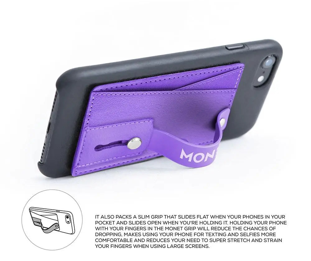 Monet Slim Wallet with Expanding Grip for Smartphones | Strong Adhesive | Never Forget Your Wallet or ID at Home Again
