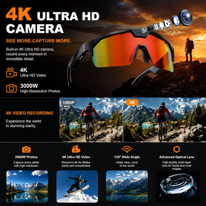 Multifunctional Smart Wearable Camera Glasses - 1200P Ultra Video Recording, 8MP Photochromic Lenses, Bluetooth Audio, 160+ Language Translation, UV Protection, Voice Assistant Glasses for Hiking & Outdoor Sports, Father'S Day Gift