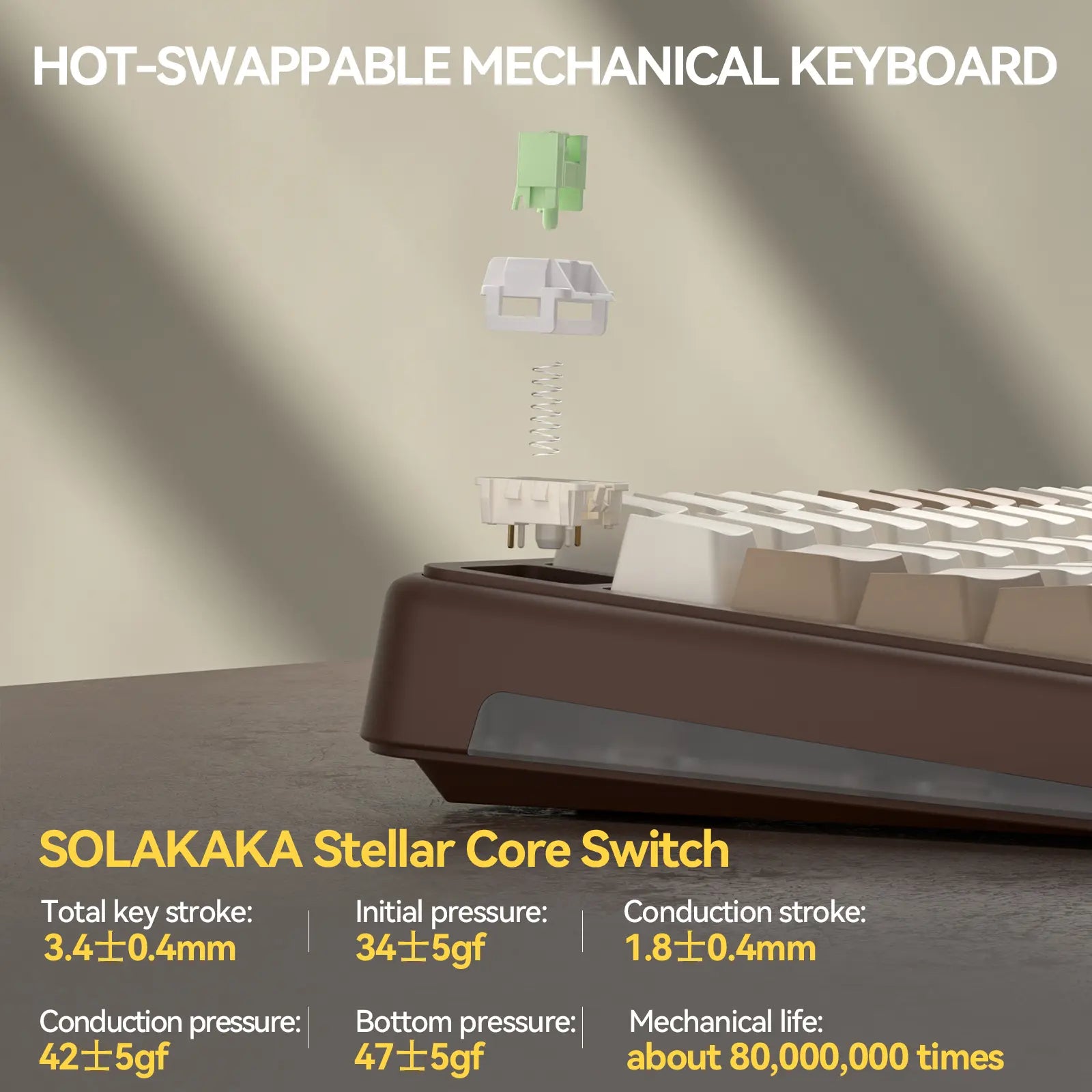 Solakaka A75 Pro Wireless Mechanical Keyboard, Tri-Mode 2.4G/BT5.0/USB-C, RGB Backlit Gaming Keyboard with Screen & Knob, Hot Swappable, Creamy Custom Keyboard for PC Mac Linux Milk Coffee Brown Color Home Office Desk Accessory