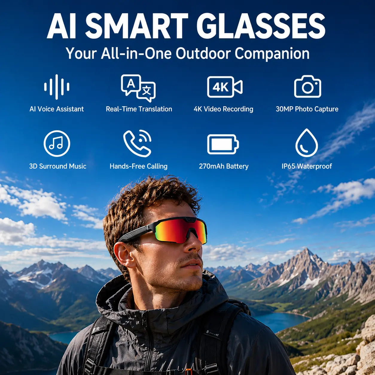 Multifunctional Smart Wearable Camera Glasses - 1200P Ultra Video Recording, 8MP Photochromic Lenses, Bluetooth Audio, 160+ Language Translation, UV Protection, Voice Assistant Glasses for Hiking & Outdoor Sports, Father'S Day Gift