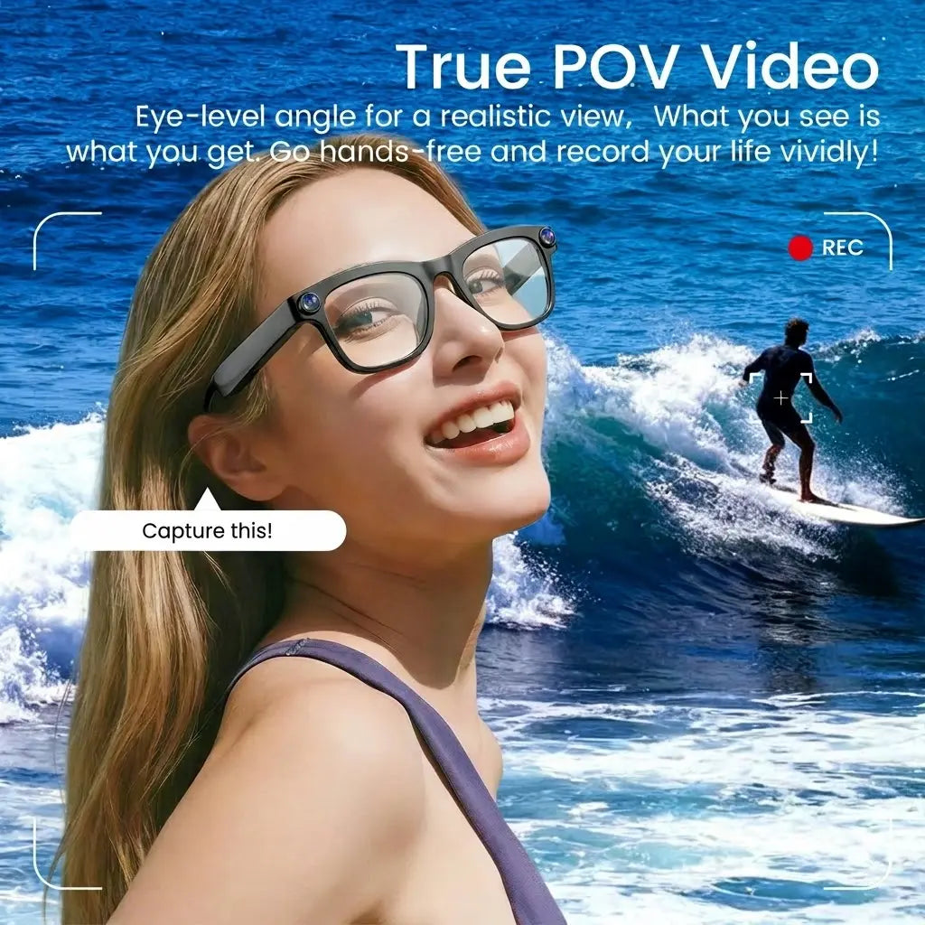 Gemirels Wireless Wearable AI Smart Camera Glasses - HD Anti-Shake Recording, Real-Time Translation, Bluetooth Audio & Calls, 1-Touch Capture for Outdoor Travel, Daily Use Fathersdaygift, Camera Smart Sunglasses, Smart Music Glasses