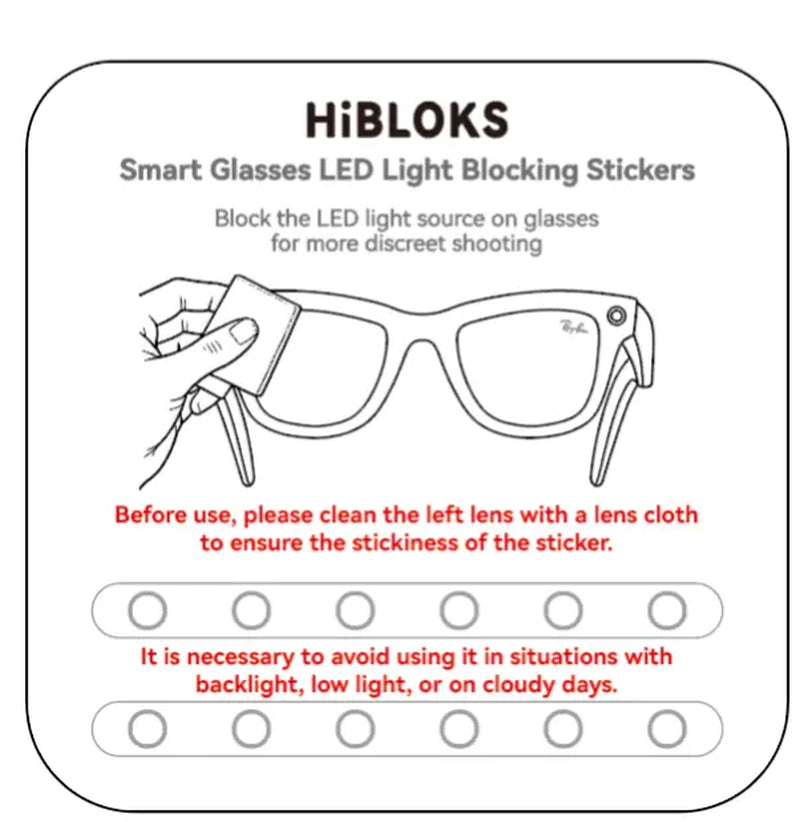 Summervibes HIBLOKS Low-Tack LED Light Blocking Stickers (12 Pieces) for Meta Glasses, Sunglasses Accessories, Blackout Design