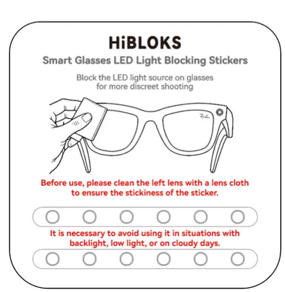 Summervibes HIBLOKS Low-Tack LED Light Blocking Stickers (12 Pieces) for Meta Glasses, Sunglasses Accessories, Blackout Design