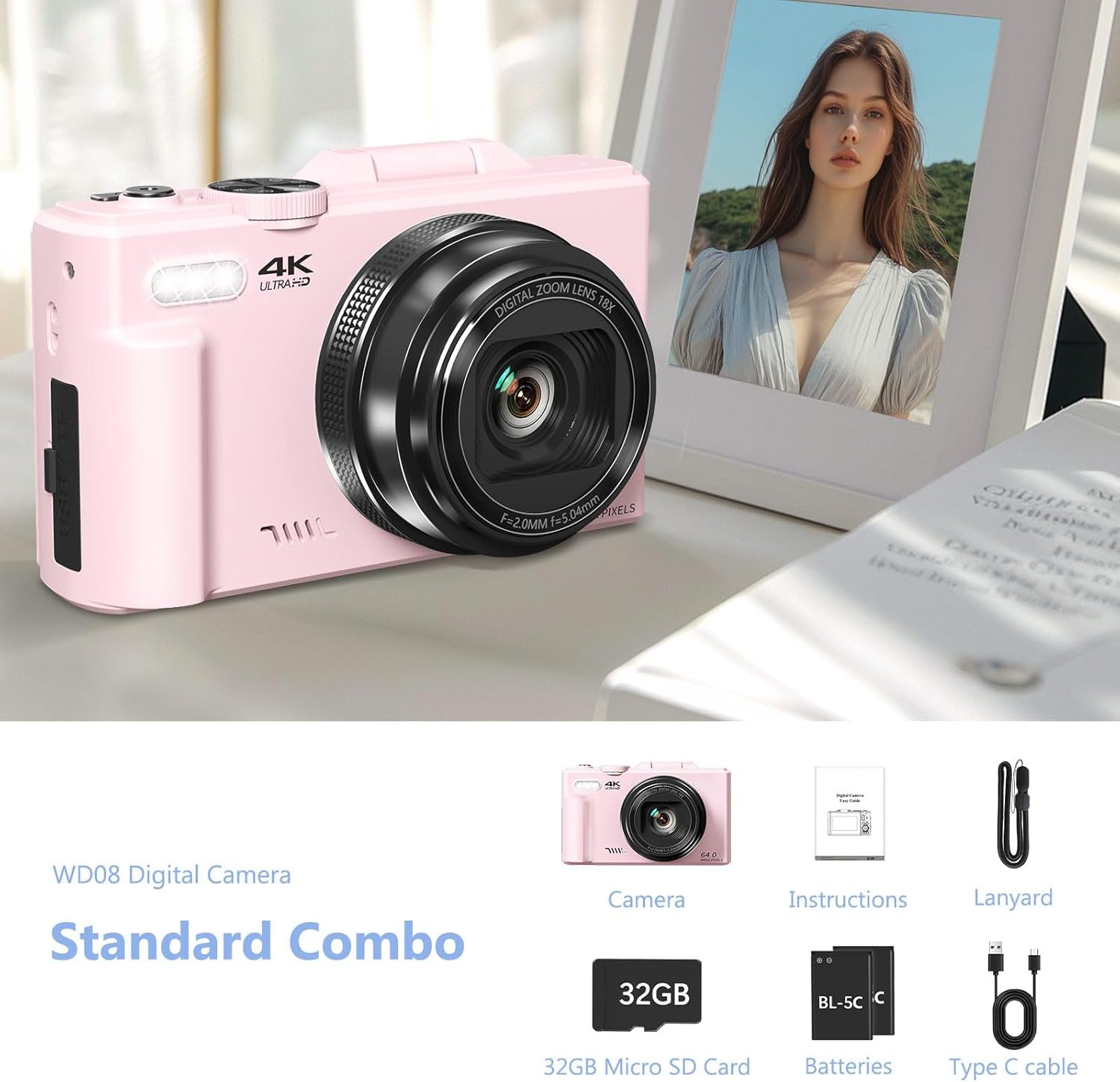 4K Digital Camera for Photography, 64MP Vlogging Camera for Youtube with 3" 180° Flip Screen, 18X Digital Zoom Point and Shoot Camara with 32GB Micro SD Card for Beginner (LP)