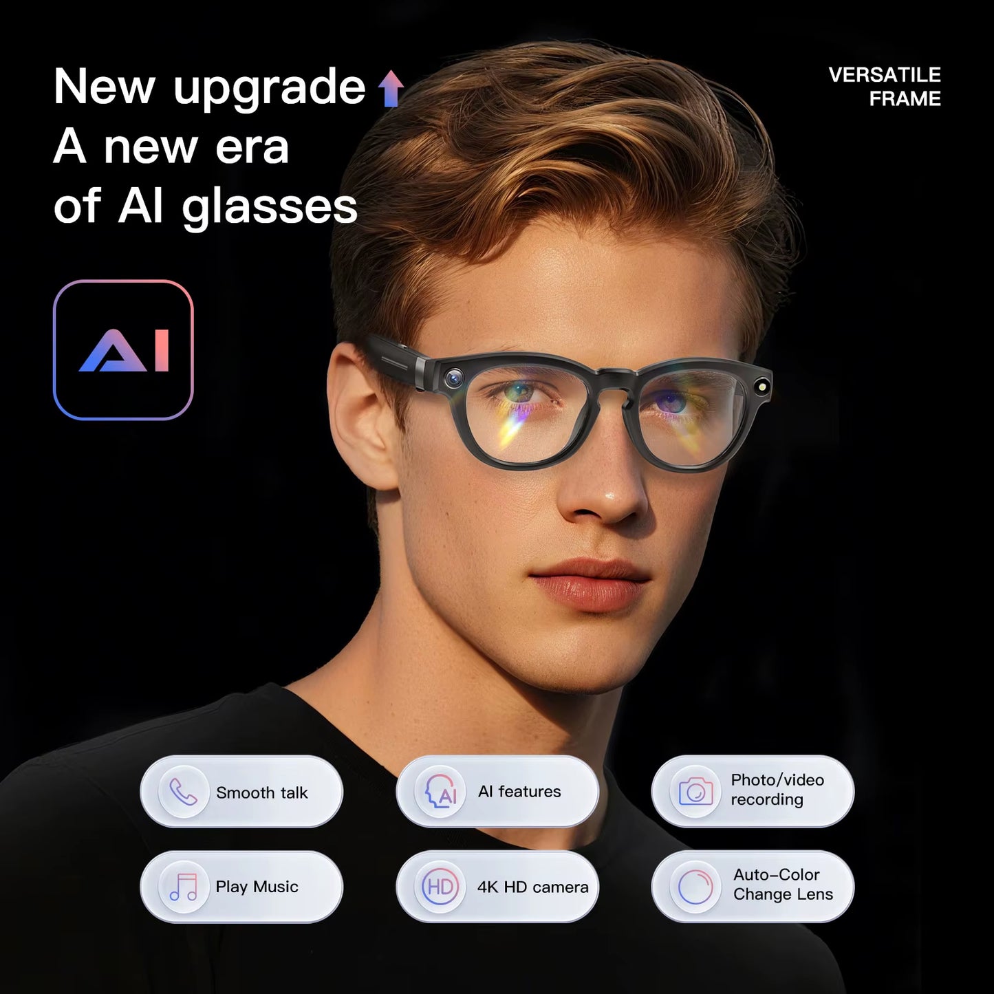 AI Smart Glasses with Bluetooth Calling, AI Voice Translation, Intelligent Photography, Noise Reduction, and Waterproof Features