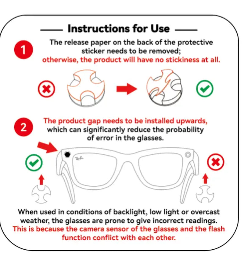 Summervibes HIBLOKS Low-Tack LED Light Blocking Stickers (12 Pieces) for Meta Glasses, Sunglasses Accessories, Blackout Design
