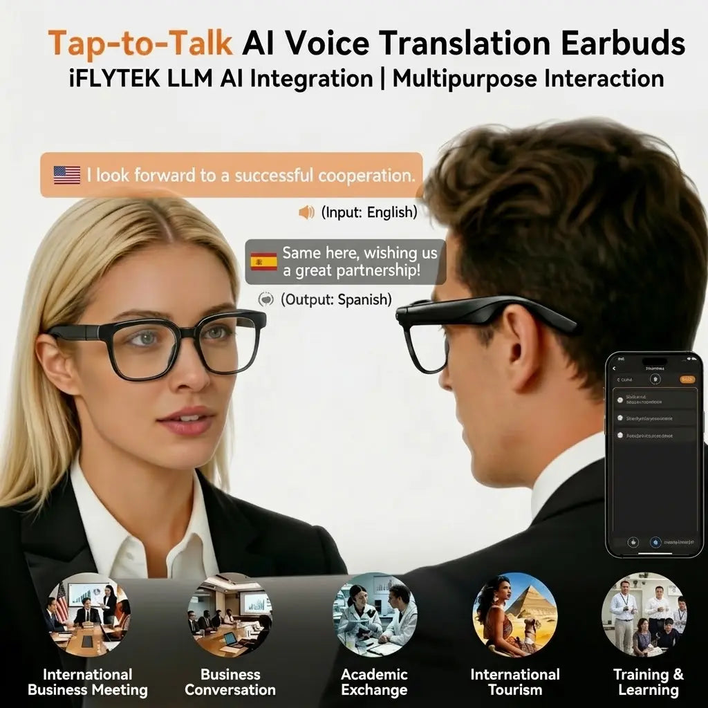 Gemirels Wireless Wearable AI Smart Camera Glasses - HD Anti-Shake Recording, Real-Time Translation, Bluetooth Audio & Calls, 1-Touch Capture for Outdoor Travel, Daily Use Fathersdaygift, Camera Smart Sunglasses, Smart Music Glasses
