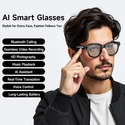 AI Glasses for Men & Women, Smart Glasses with Camera , 2MP Anti-Shake Video Recording, 39G Lightweight ,290Mah Battery ,Support AI Translation, Voice Assistant, Bluetooth Calling ,Music Control ,Easy-To-Use Wearable