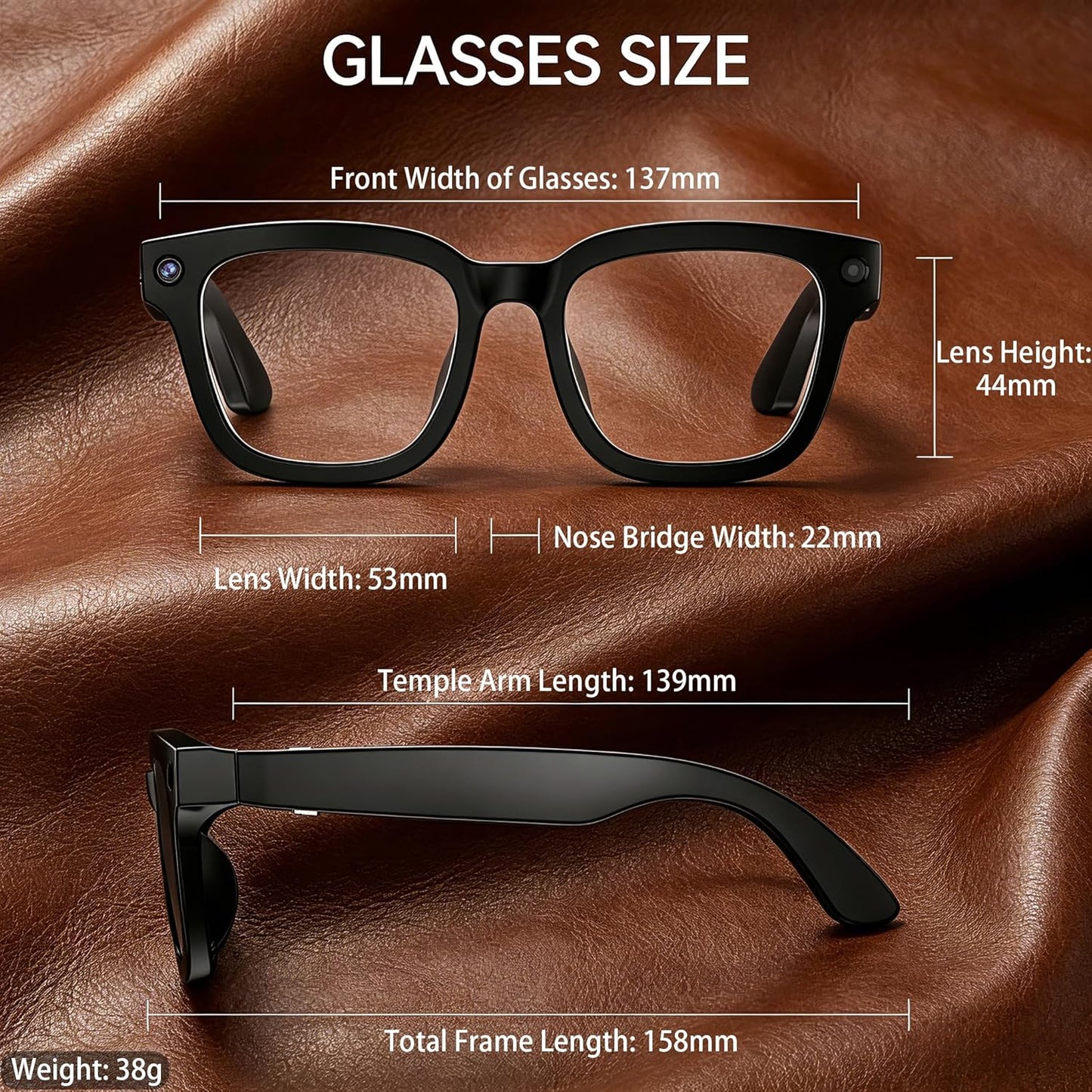 AI Smart Glasses with 8MP HD Camera, Voice Assistant, Open-Ear Audio, Real-Time Translation, and Video Recording Capabilities for Professional and Everyday Use (Black)