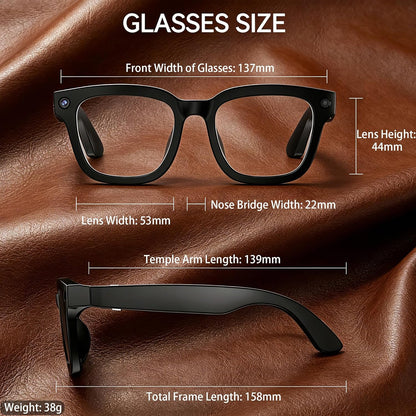 AI Smart Glasses with 8MP HD Camera, Voice Assistant, Open-Ear Audio, Real-Time Translation, and Video Recording Capabilities for Professional and Everyday Use (Black)