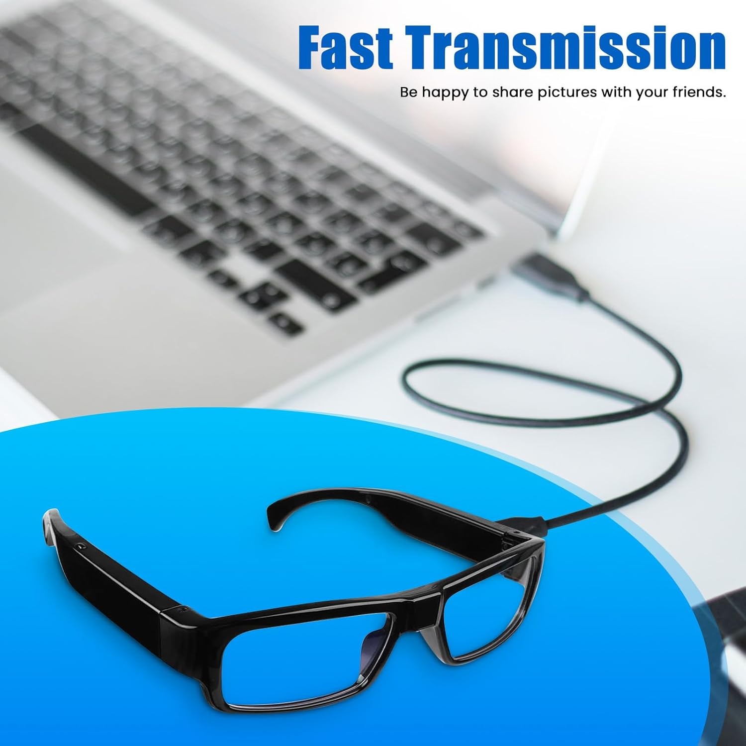 Camera Glasses Video Glasses HD with 64GB Memory Card Recording Glasses Smart Glasses Wearable Eyeglasses for Outdoor Sports