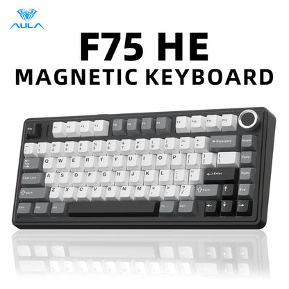 [NEW]AULA F75 HE Wireless Magnetic Switch Custom Gaming Keyboard, 75% Hall Effect Keyboard with Rapid Trigger, 8000Hz Polling Rate , Adjustable Actuation, BT/2.4G/USB-C, Hot Swappable RGB Backlit Keyboard for PC Gamer