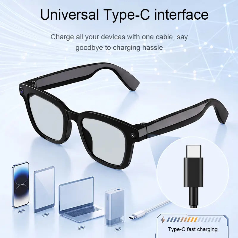Smart AI Glasses with 8MP Camera, 1200P HD Video & Photo Capture Wearable for Travel, Real-Time Translation Support, Recording Glasses with AI Voice Assistant, Open-Ear Audio, Object Recognition, Bluetooth， Photochromic Lenses