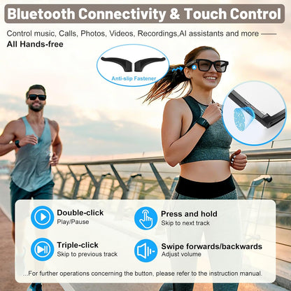 AI Smart Glasses with 8MP HD Camera, 3600mAh Charging Case, Anti-Shake Video Recording, and Voice Assistant for Travel and Business Vlogging