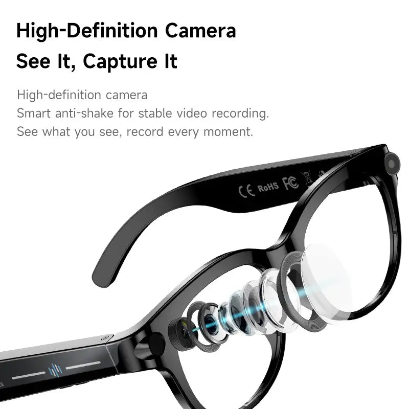 AI Glasses for Men & Women, Smart Glasses with Camera , 2MP Anti-Shake Video Recording, 39G Lightweight ,290Mah Battery ,Support AI Translation, Voice Assistant, Bluetooth Calling ,Music Control ,Easy-To-Use Wearable