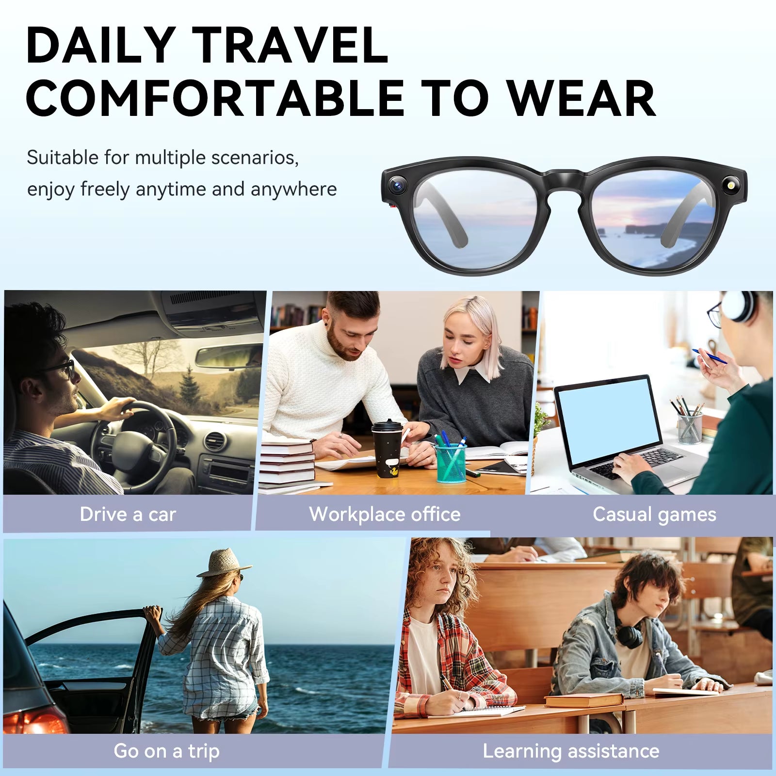 AI Smart Glasses with Bluetooth Calling, AI Voice Translation, Intelligent Photography, Noise Reduction, and Waterproof Features