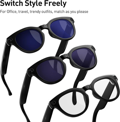 AI Smart Glasses with 2K Camera, 12MP Video Recording, Real-Time Translation, AI Voice Assistant, and Interchangeable Photochromic, Purple, and Blue Lenses