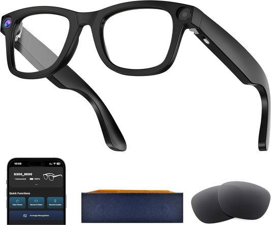 AI Smart Glasses with 8MP HD Camera, Voice Assistant, Open-Ear Audio, Real-Time Translation, and Video Recording Capabilities for Professional and Everyday Use (Black)