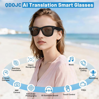 AI Smart Glasses with 8MP HD Camera, 3600mAh Charging Case, Anti-Shake Video Recording, and Voice Assistant for Travel and Business Vlogging