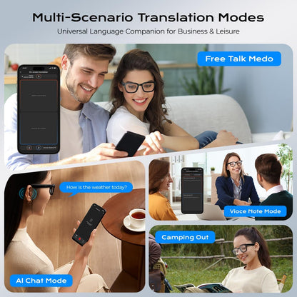 AI Smart Glasses with HD 1080P Camera, Video Recording, Photo Capture, and Real-Time Translation in 140+ Languages - Ideal for Travel and Business (Transparent Anti-Blue)