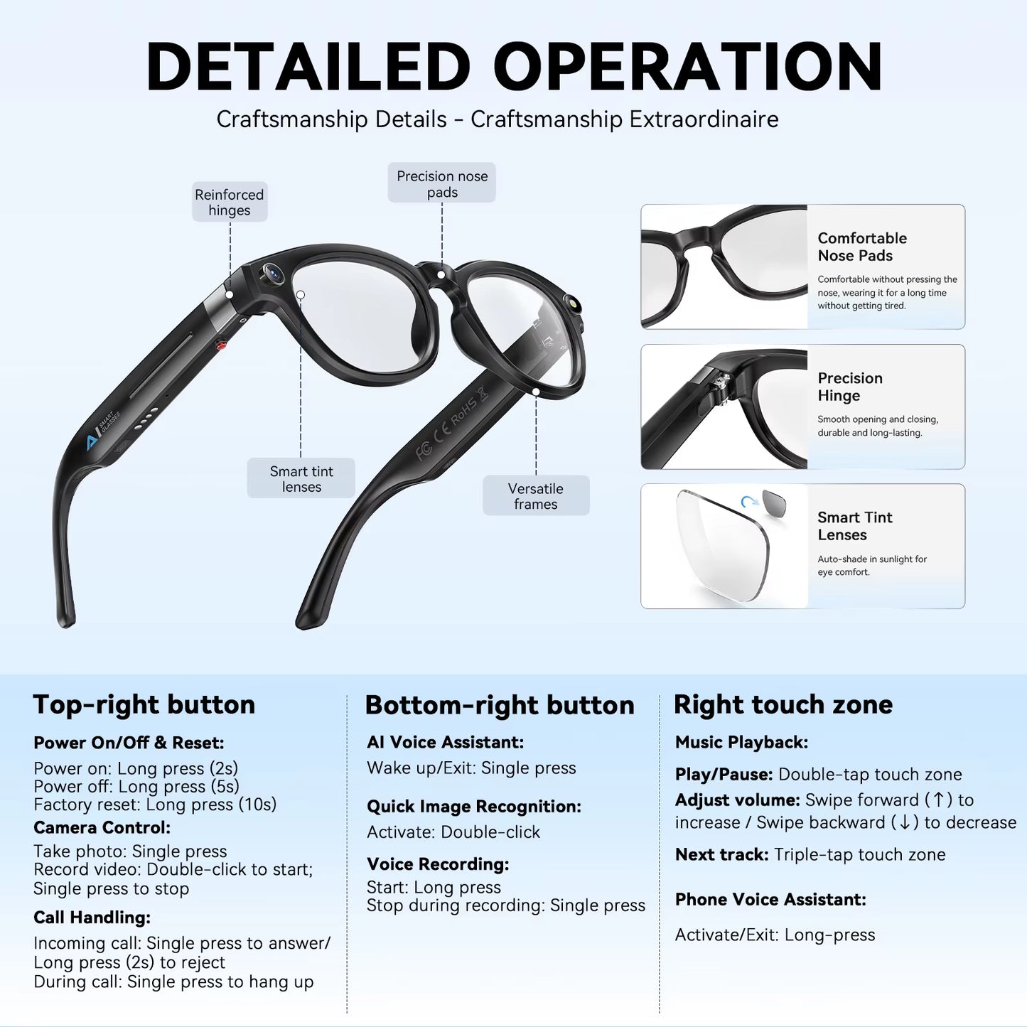 AI Smart Glasses with Bluetooth Calling, AI Voice Translation, Intelligent Photography, Noise Reduction, and Waterproof Features