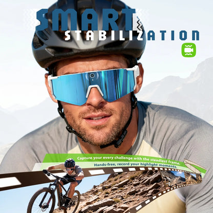 Smart Sports Glasses with 8MP Camera, 2K Photo/1200P Videorecording Wearable Glasses, IP54 Waterproof Multifunctionalwireless Audio Bluetooth Glasses with Headphone, Outdoorsports Polarized Sunglasses with Al Voice Assistant, Uvprotection Eyeglass
