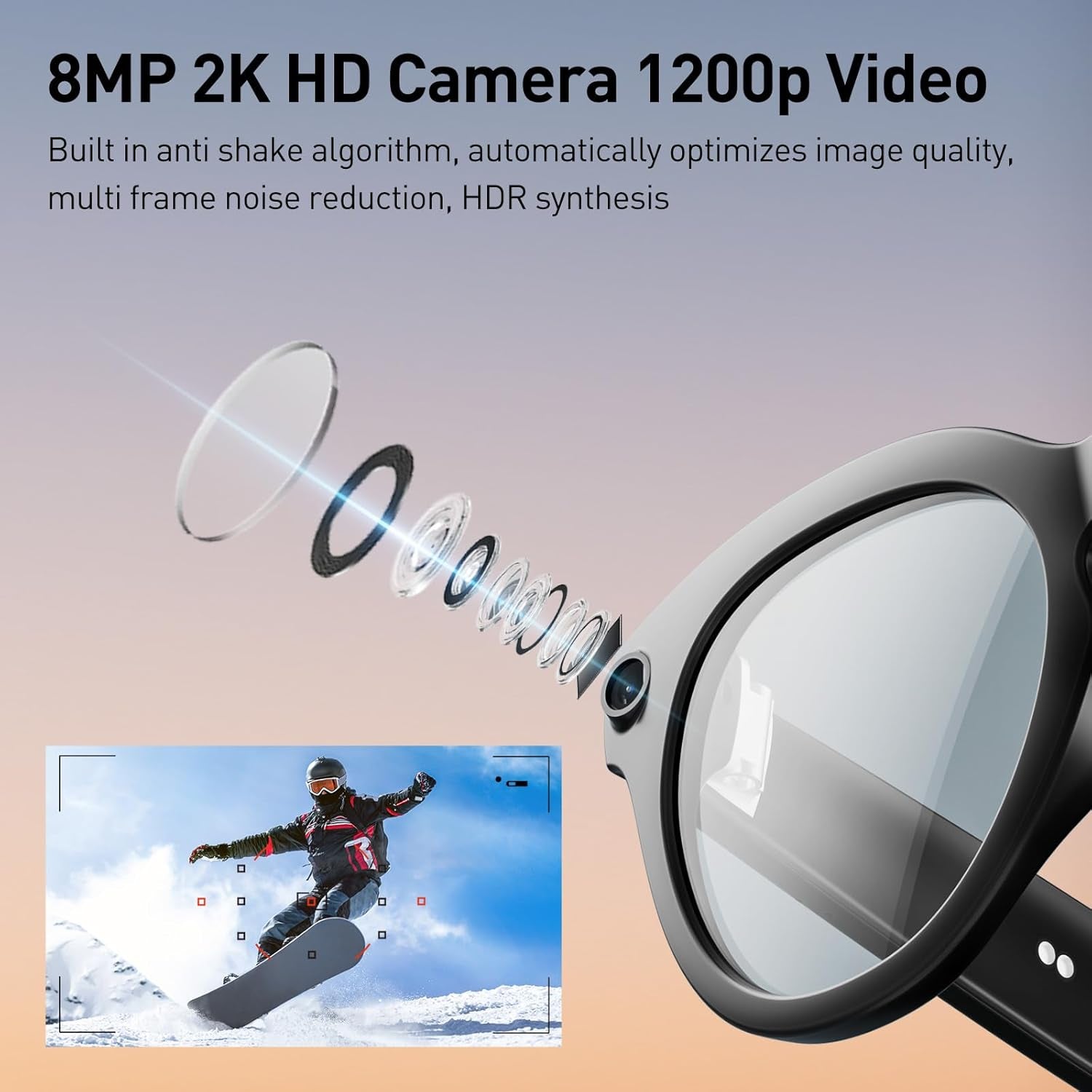 AI Smart Glasses with 2K Camera, 12MP Video Recording, Real-Time Translation, AI Voice Assistant, and Interchangeable Photochromic, Purple, and Blue Lenses