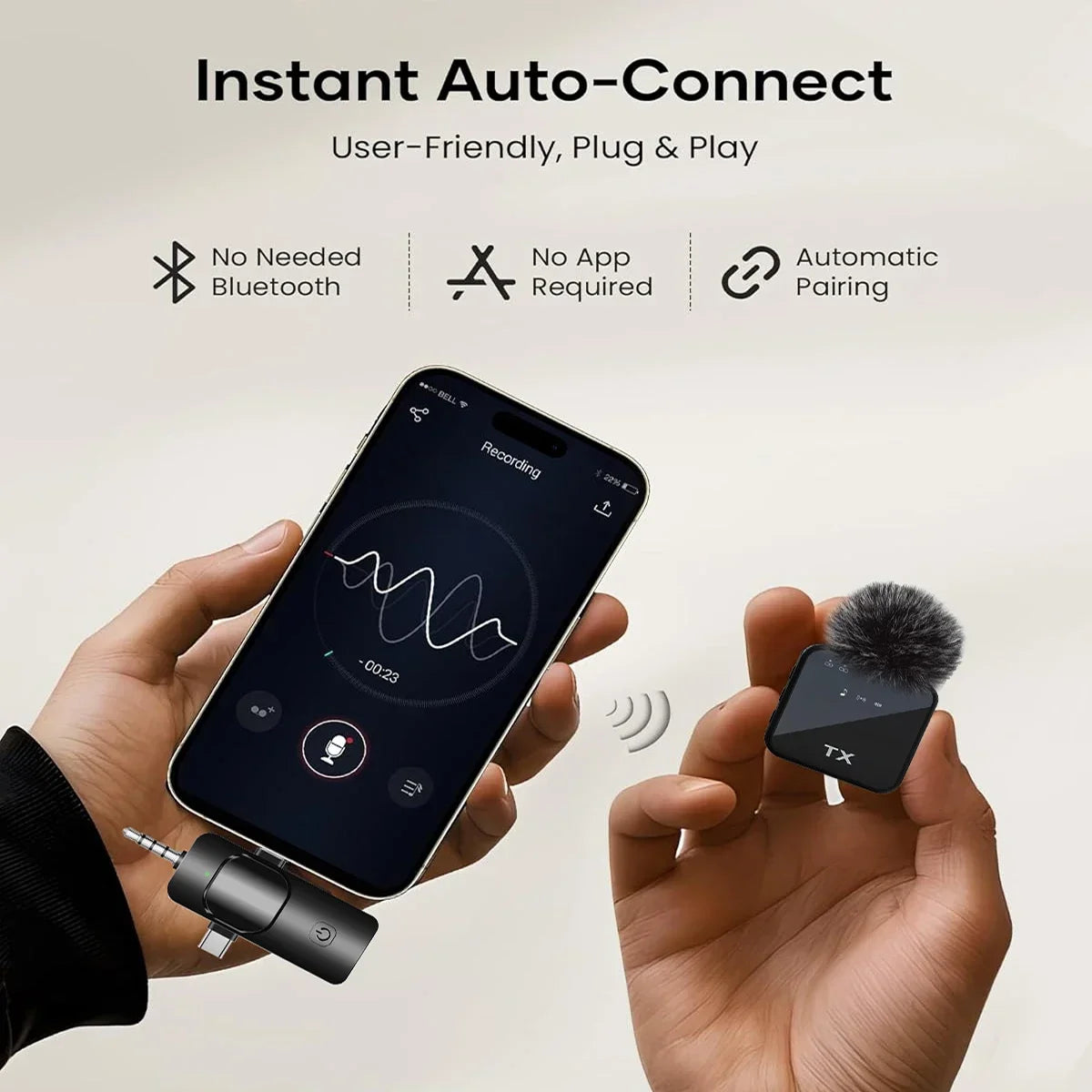 3-in-1 Wireless Lavalier Microphone for Cameras, Android, and iPhone - Ideal for Video Recording and Podcasting with Noise Reduction Technology